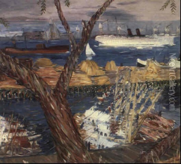 Fishing Boats, San Pedro Oil Painting - Herbert (Bert) Cressey