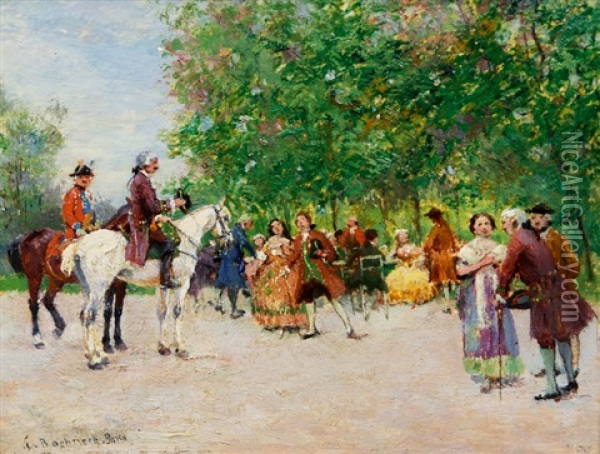 A Company In The Park Oil Painting - Emmanuel Bachrach-Baree
