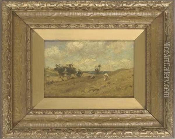 The Pond Road; And Surrey Uplands Oil Painting - J.H. Vignoles Fisher