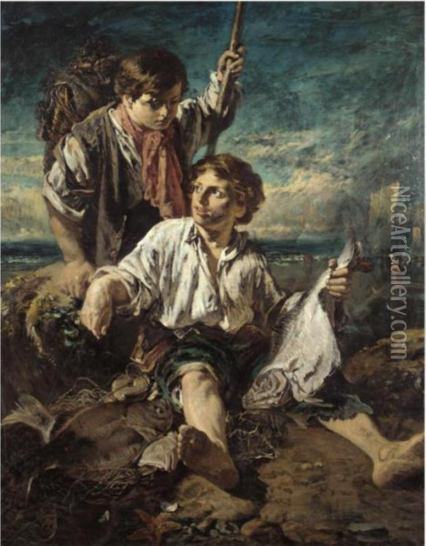 The Fisherboys Oil Painting - William Underhill