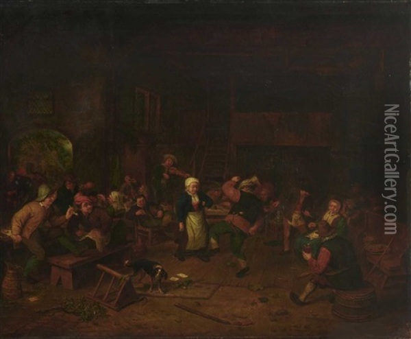 Tanzende Bauern Im Wirtshaus Oil Painting - Cornelis Dusart