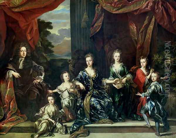 John Churchill (1650-1722) 1st Duke of Marlborough and Sarah (1660-1744) Duchess of Marlborough with their children Oil Painting - Johann Closterman