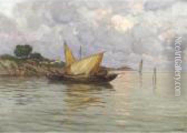Barche Di Pescatori Nell'insenatura Oil Painting - Guido Grimani