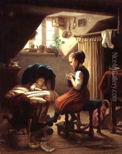 Tending the Little Ones Oil Painting - Meyer Georg von Bremen