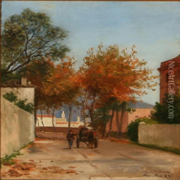 Street Scene From Menton In Southnern France Oil Painting - August Fischer