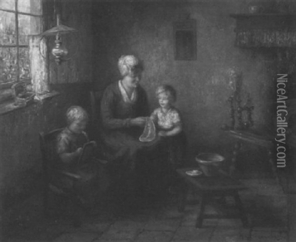 Helping Mother Oil Painting - Hendricus Anthonius Dievenbach
