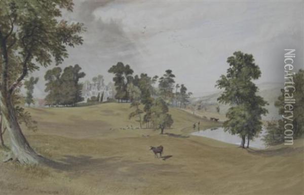 Country House In A Wooded Park Oil Painting - Henry Hewitt