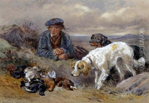 Young Ghillie And Spaniels With The Days Bag Oil Painting - James Jnr Hardy