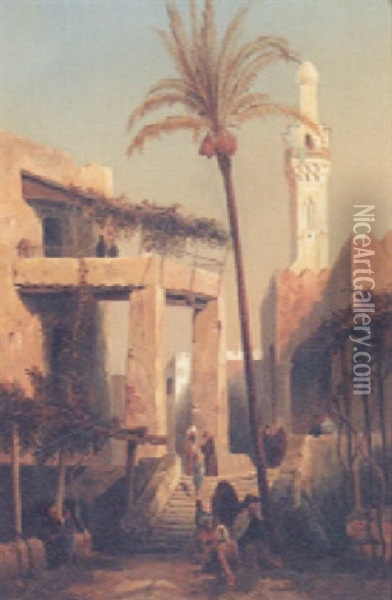 Arabs Near Steps Leading To A Mosque Oil Painting - Emil Mayer