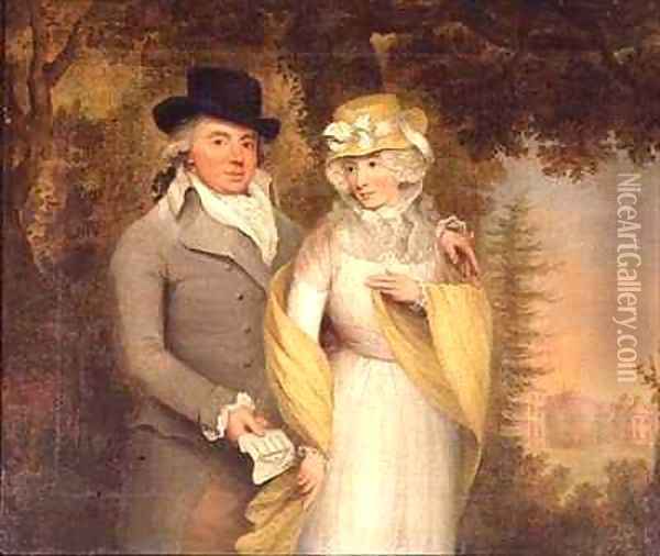 Portrait of a Gentleman and his Wife in a Park Oil Painting - John Downman