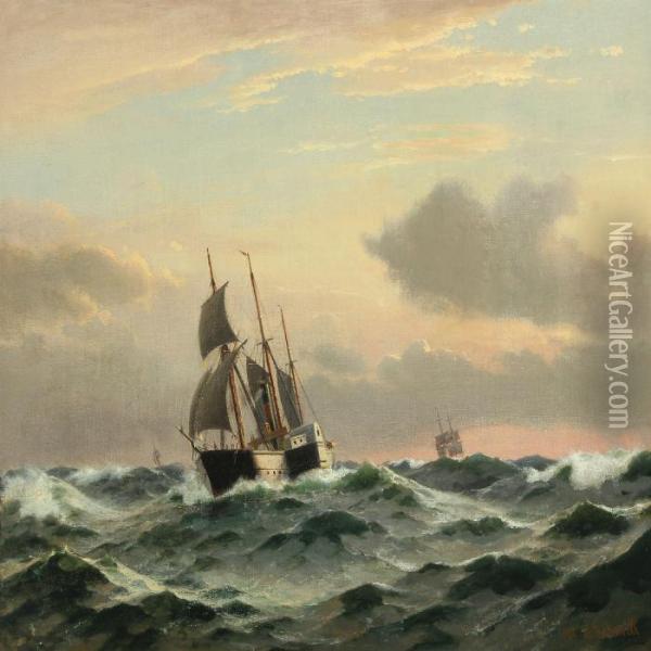 Steamer On Open Sea Oil Painting - Christian Eckardt