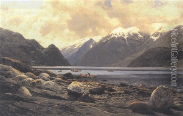 Blick Auf Den Folgefond Am Hardanger-fjord Oil Painting - Karl Paul Themistocles von Eckenbrecher