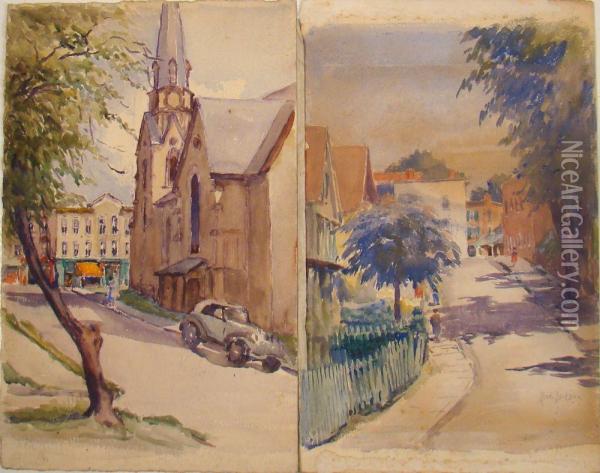 Two Street Scenes Oil Painting - Alice Judson