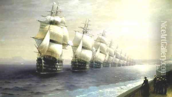Parade of the Black Sea Fleet in 1849 Oil Painting - Ivan Konstantinovich Aivazovsky