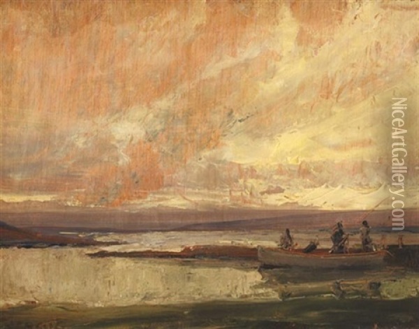 Fishermen In A Currach Oil Painting - James Humbert Craig