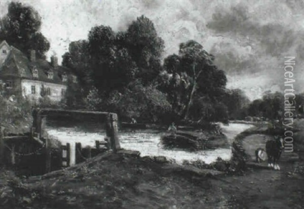 Approaching The Lock Oil Painting - John Constable