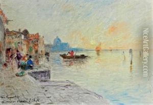 View From Venice. Signed W V Gegerfelt, A Mon Ami Tibott? Oil On Plate. 23 X 32 Cm Oil Painting - Wilhelm von Gegerfelt
