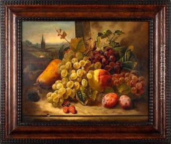 Still Life Of Fruit On A Ledge Oil Painting - C Symes