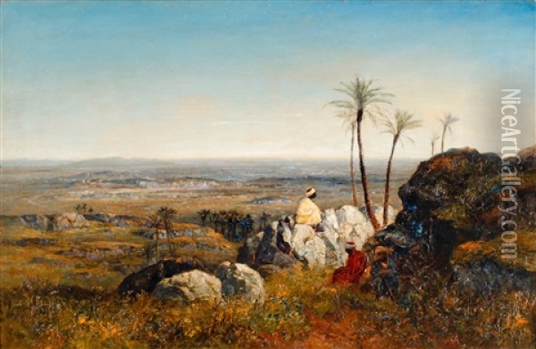 Chabs On The Lookout, Distant View Of The Sahara Oil Painting - Jean Joseph Benjamin Constant