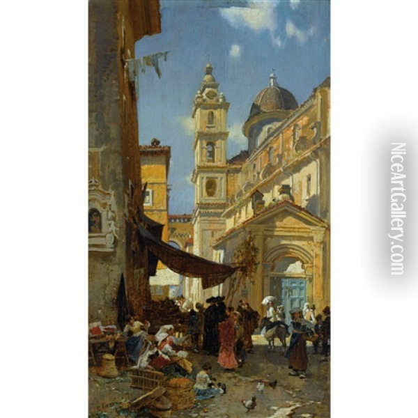 Kirche In Trastevere Bei Rom Oil Painting - Franz Theodor Aerni