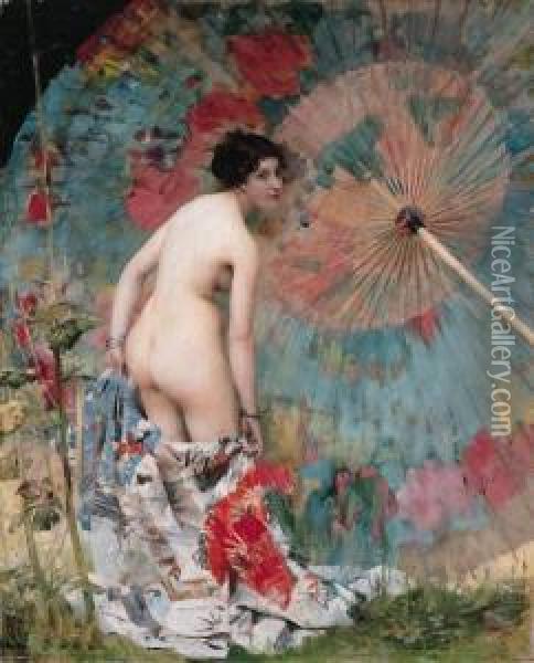 Jeune Femme Au Parasol Oil Painting - Aime Morot