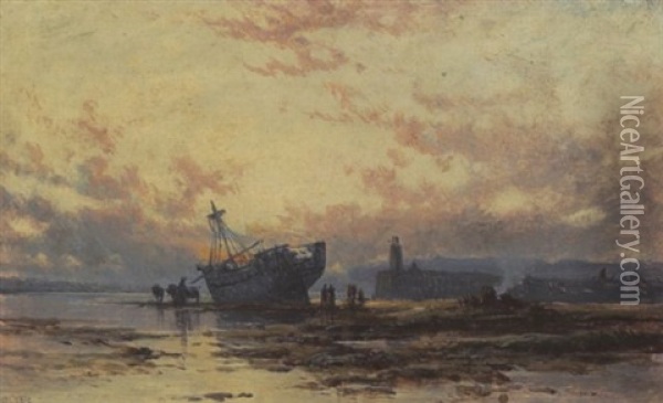 Schiffswrack Am Abendlichen Strand Oil Painting - Henry Valter