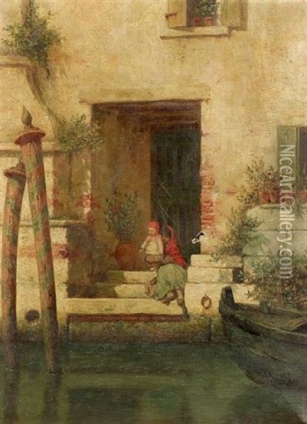 Waiting By The Door, A Venetian View Oil Painting - Burr H. Nicholls