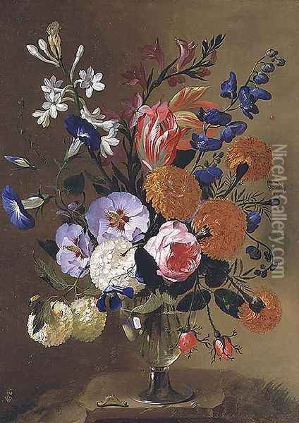 A Still Life of Flowers in a Vase, 1668 Oil Painting - Caspar Pieter I Verbrugghen