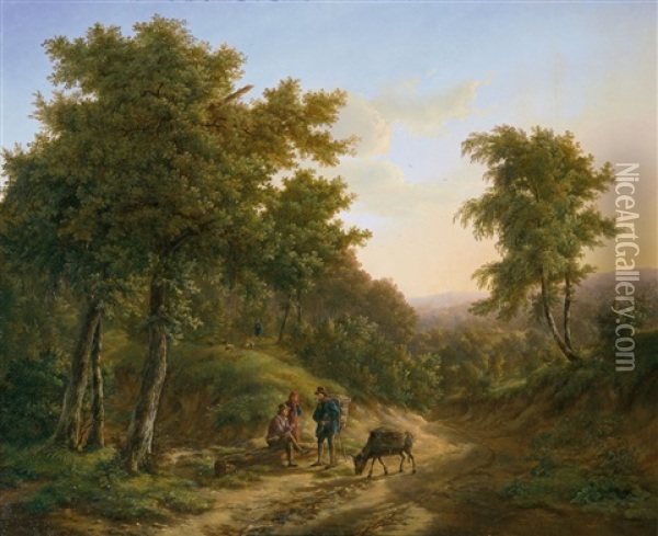 Mittelgebirgslandschaft Mit Rastenden Wanderern Oil Painting - Pietersz (Pieter) Barbiers