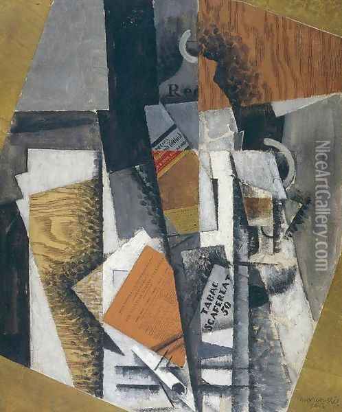 Bottle of Whisky and the Pack of Scaferlati Oil Painting - Louis Marcoussis (Ludwik Markus)