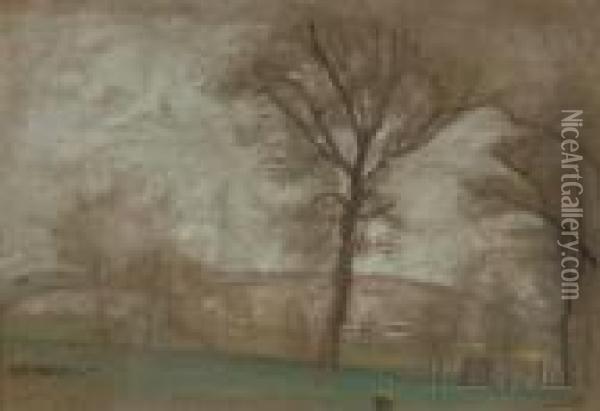 Landscape With Trees. Oil Painting - Arthur Bowen Davies