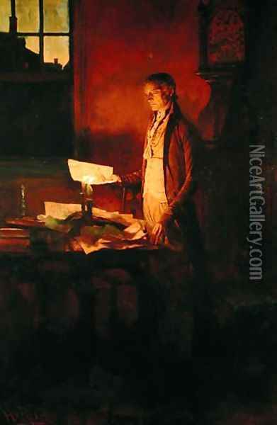 Thomas Jefferson Writing the Declaration of Independence, from The Story of the Revolution by Henry Cabot Lodge 1850-1924, published in Scribners Magazine, March 1898 Oil Painting - Howard Pyle