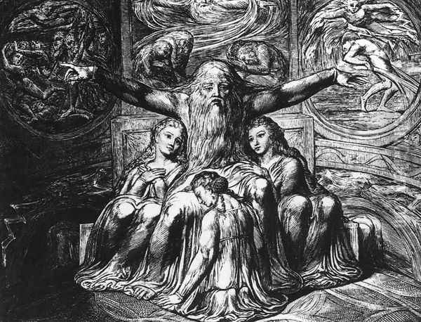 Job And His Daughters 1823-26 Oil Painting - William Blake