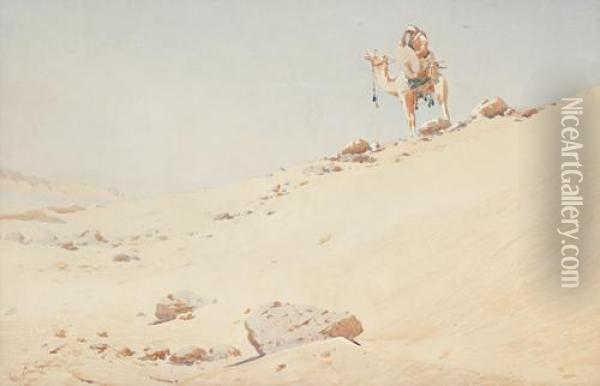 Arab Warrior On A Camel Oil Painting - Augustus Osborne Lamplough