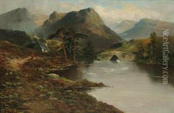 Loch Landscape With A Figure On A Track Oil Painting - W.A. Richards