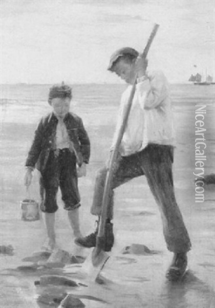 Digging For Clams Oil Painting - William Banks Fortescue