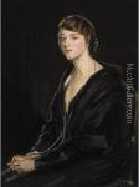 Portrait Of Mrs E Bowen-davies Oil Painting - John Lavery