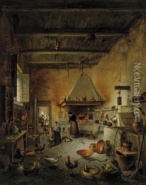The Kitchen Oil Painting - Vincenzo Abbati