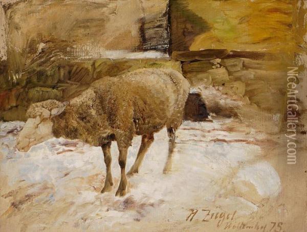 Schaf Im Schnee Oil Painting - Heinrich Johann Von Zugel