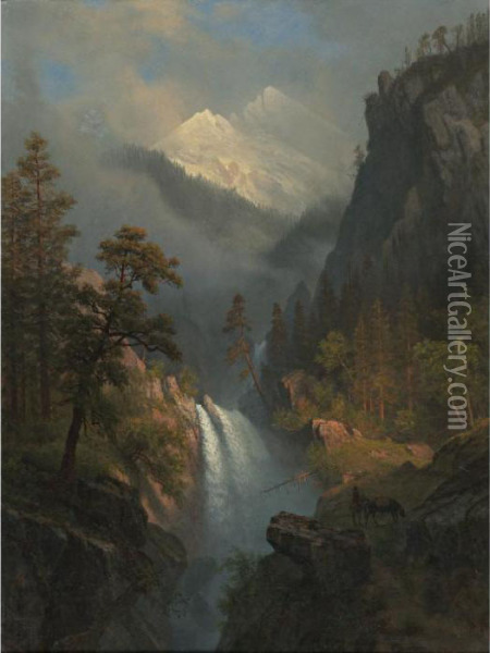 Cascading Falls At Sunset Oil Painting - Albert Bierstadt