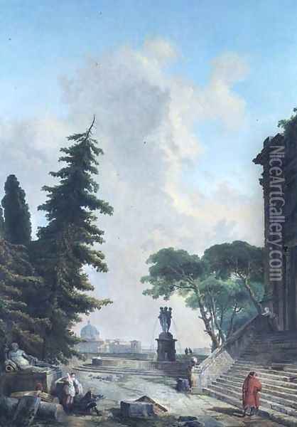 Terrace of a Roman Palace Oil Painting - Hubert Robert