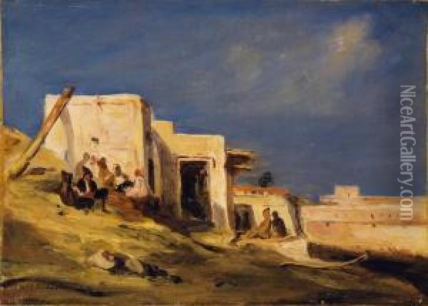 Conversation Pres De La Casbah Oil Painting - Prosper Georges Ant. Marilhat