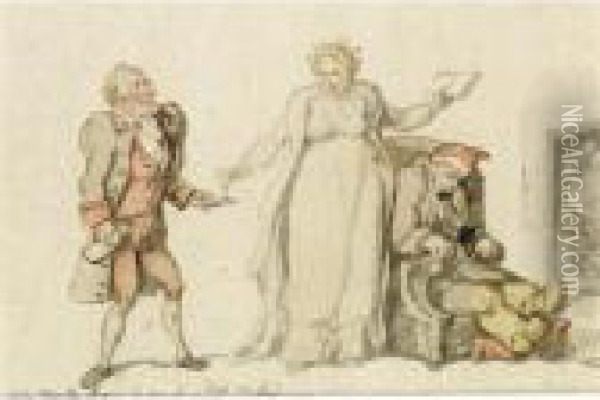 Lady Douglas Clearing The Way For A Fifth Husband Oil Painting - Thomas Rowlandson