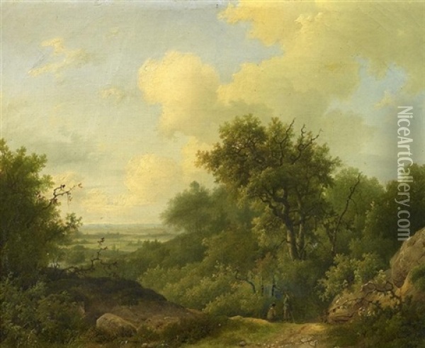Sommerliche Wald- Und Wiesenlandschaft, Vorn Zwei Rastende Jager Oil Painting - Marianus Adrianus Koekkoek