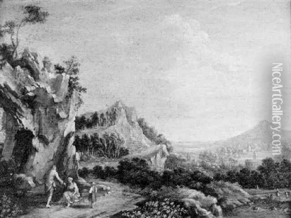 A Mountainous Landscape With Figures On A Path Oil Painting - Jan Griffier the Elder
