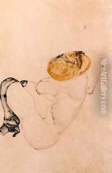 Angstlich kauerndes junges Madchen Oil Painting - Egon Schiele
