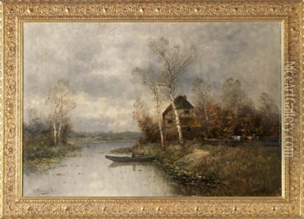 Ruderer Auf Dem Fluss Oil Painting - Johann Jungblut