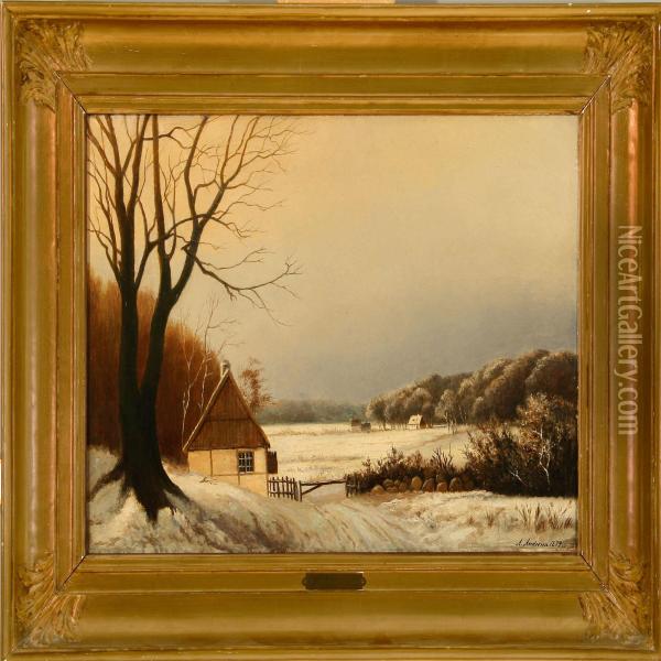 Winter Landscape Oil Painting - A. Andersen-Lundby