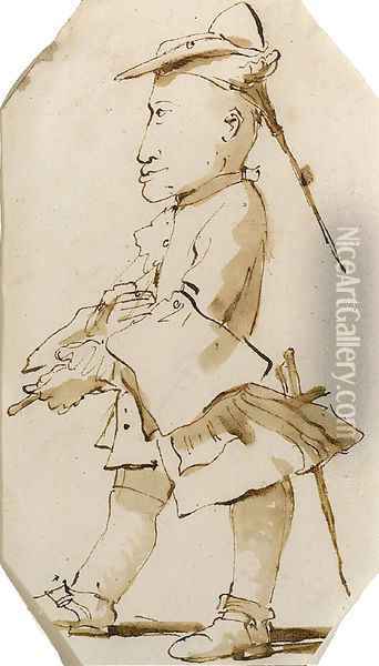 Caricature of a Gentleman, in profile to the left Oil Painting - Giovanni Battista Tiepolo