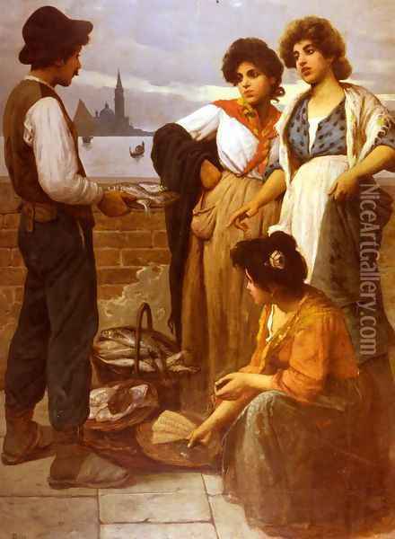 The Fish Seller Oil Painting - Luigi Pastega